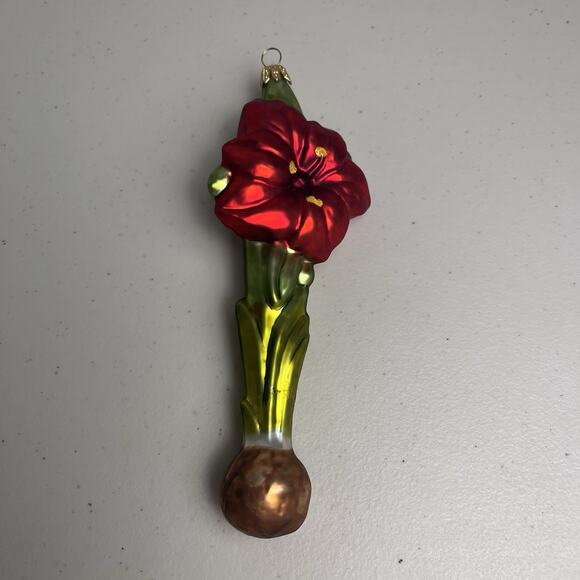 The Museum Collection Hand Blown Glass Poland Amaryllis Flowering Ornament Red - Picture 3 of 16